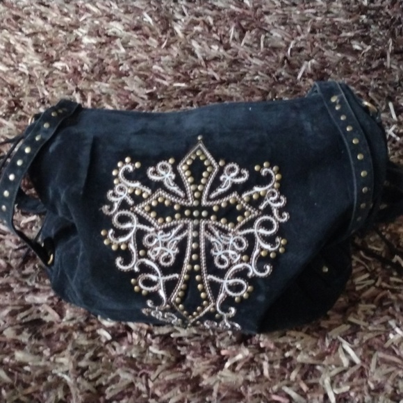 Gothic black shoulder/hand bag Cross design embellished with rivets. - Picture 9 of 11